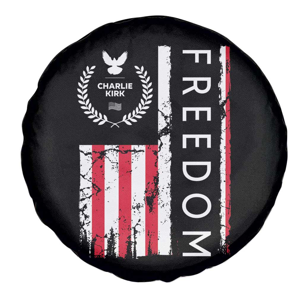 Freedom Charlie Kirk Tribute Spare Tire Cover Patriotic Legacy Eagle Distressed American Flag - Wonder Print Shop