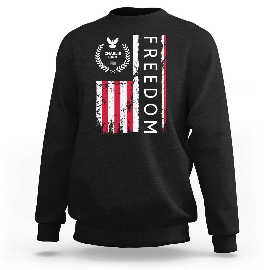 Freedom Charlie Kirk Tribute Sweatshirt Patriotic Legacy Eagle Distressed American Flag - Wonder Print Shop