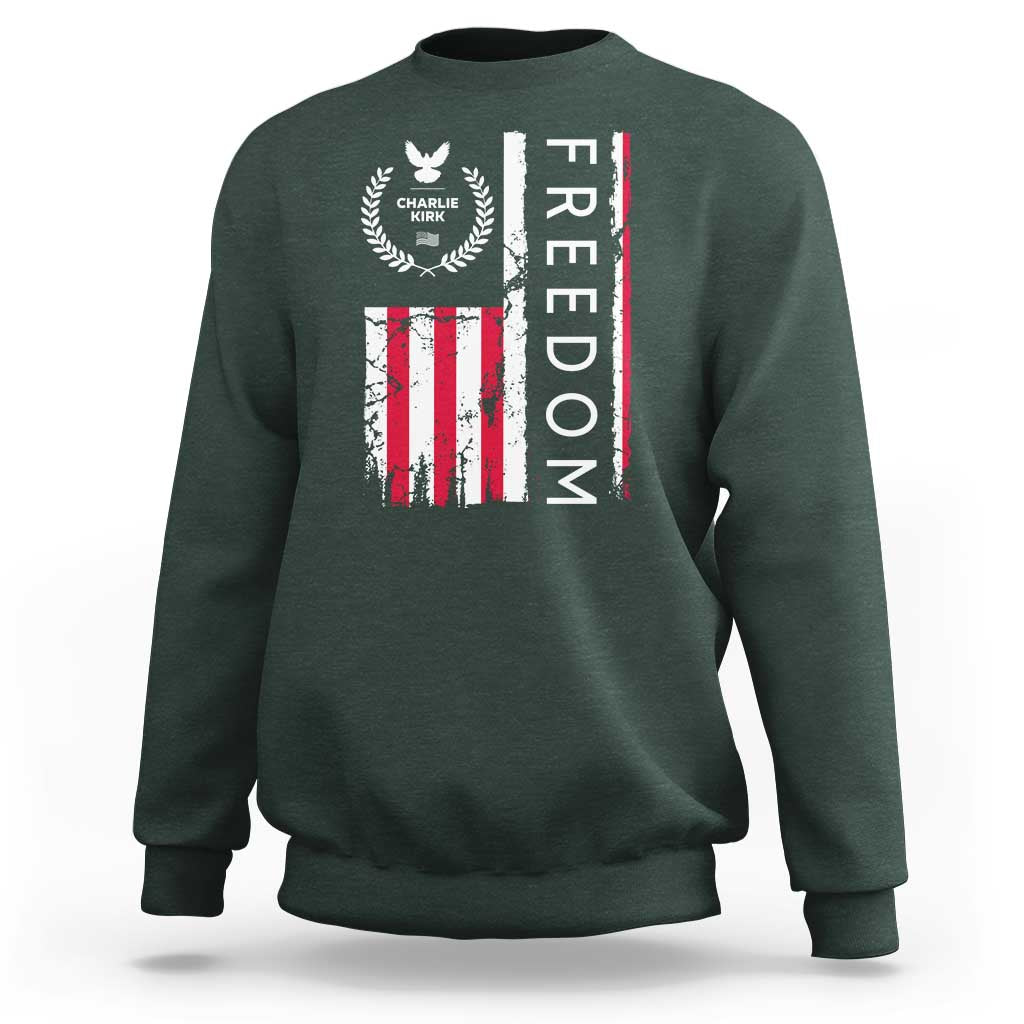 Freedom Charlie Kirk Tribute Sweatshirt Patriotic Legacy Eagle Distressed American Flag - Wonder Print Shop