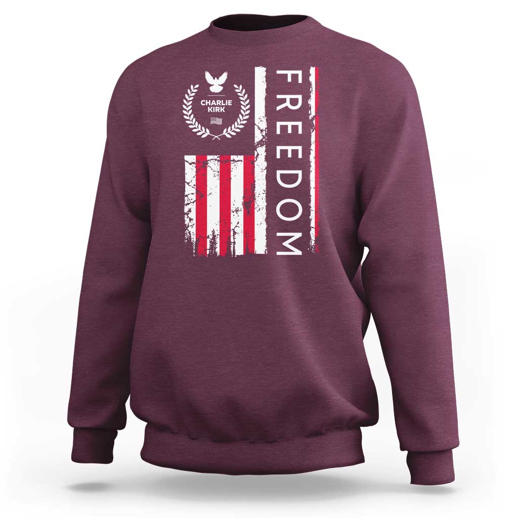 Freedom Charlie Kirk Tribute Sweatshirt Patriotic Legacy Eagle Distressed American Flag - Wonder Print Shop
