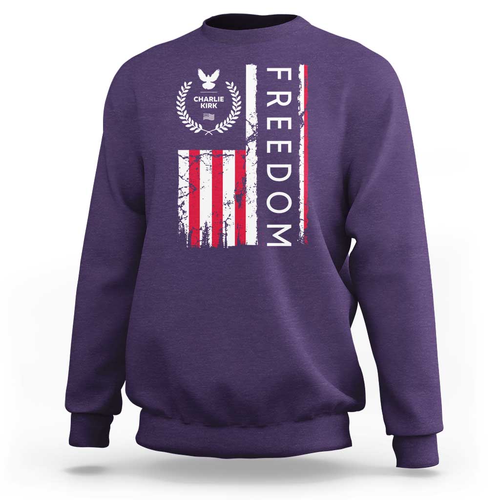Freedom Charlie Kirk Tribute Sweatshirt Patriotic Legacy Eagle Distressed American Flag - Wonder Print Shop