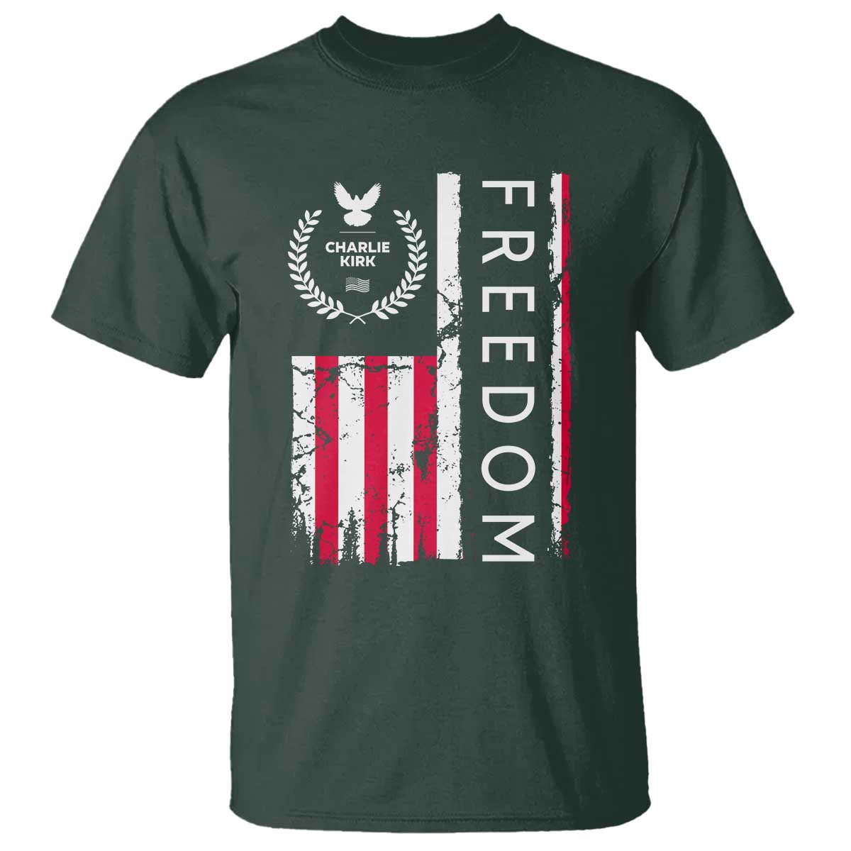 Freedom Charlie Kirk Tribute T Shirt Patriotic Legacy Eagle Distressed American Flag - Wonder Print Shop