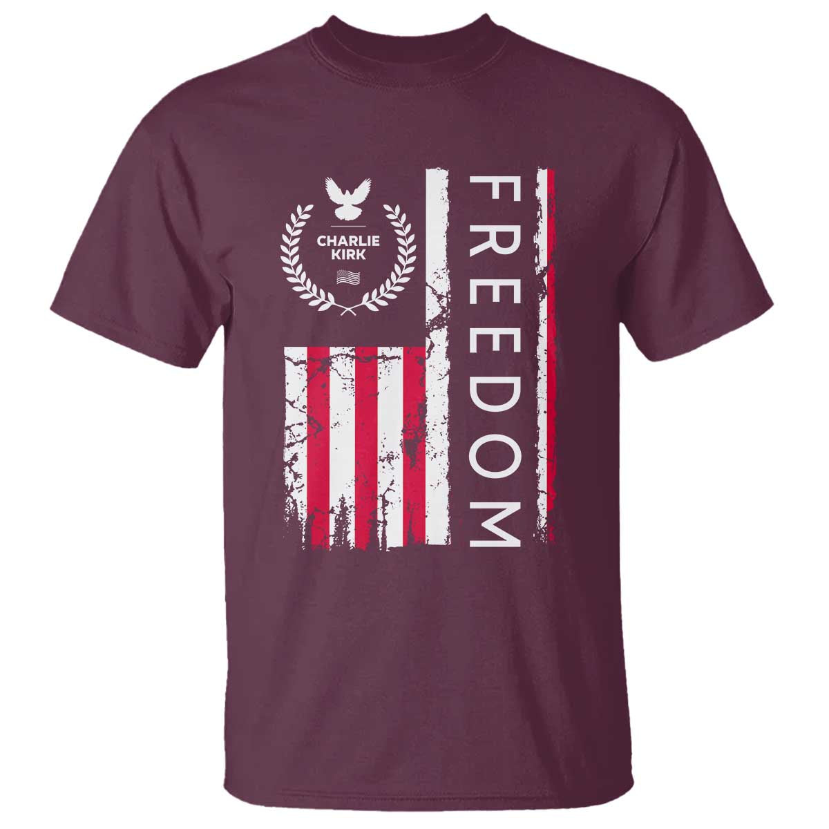 Freedom Charlie Kirk Tribute T Shirt Patriotic Legacy Eagle Distressed American Flag - Wonder Print Shop