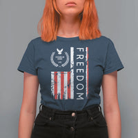 Freedom Charlie Kirk Tribute T Shirt For Women Patriotic Legacy Eagle Distressed American Flag - Wonder Print Shop