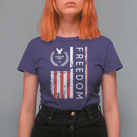 Freedom Charlie Kirk Tribute T Shirt For Women Patriotic Legacy Eagle Distressed American Flag - Wonder Print Shop