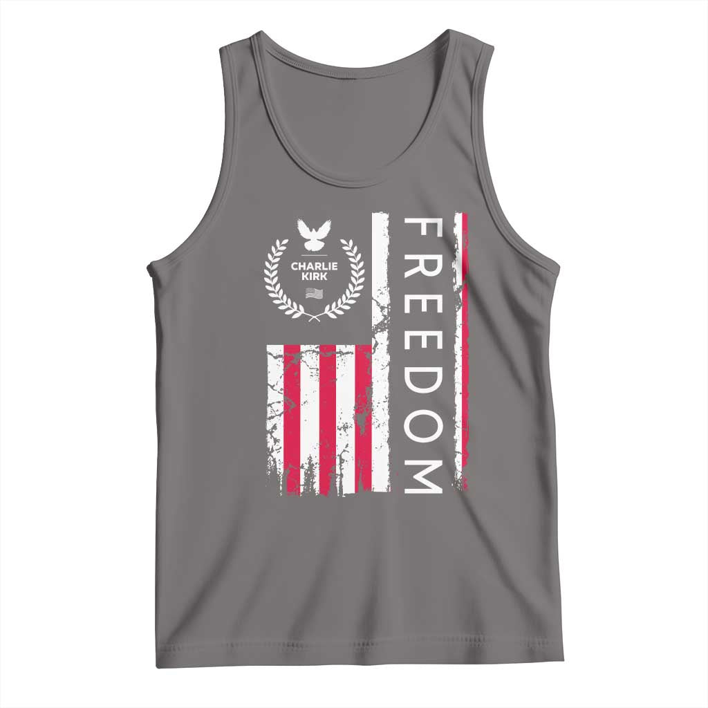 Freedom Charlie Kirk Tribute Tank Top Patriotic Legacy Eagle Distressed American Flag - Wonder Print Shop