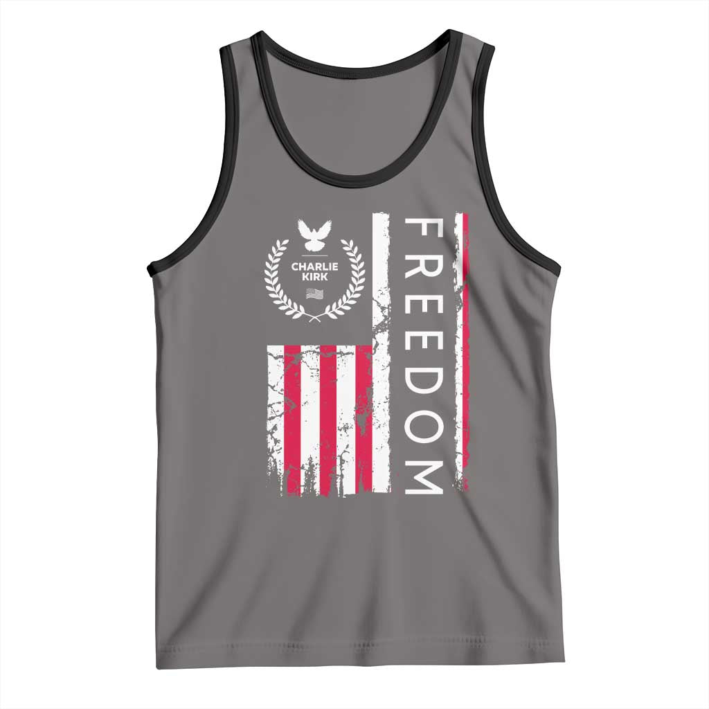 Freedom Charlie Kirk Tribute Tank Top Patriotic Legacy Eagle Distressed American Flag - Wonder Print Shop