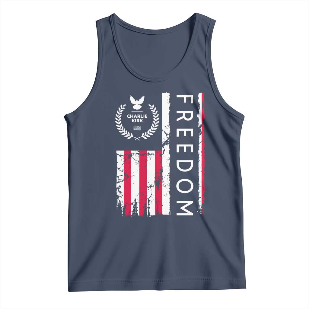 Freedom Charlie Kirk Tribute Tank Top Patriotic Legacy Eagle Distressed American Flag - Wonder Print Shop