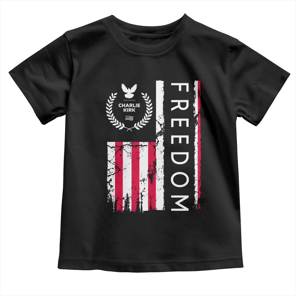 Freedom Charlie Kirk Tribute Toddler T Shirt Patriotic Legacy Eagle Distressed American Flag - Wonder Print Shop