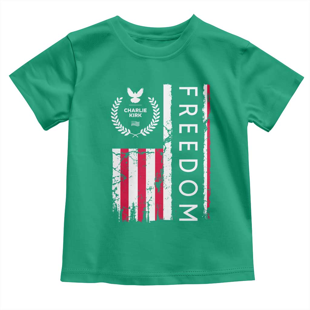 Freedom Charlie Kirk Tribute Toddler T Shirt Patriotic Legacy Eagle Distressed American Flag - Wonder Print Shop