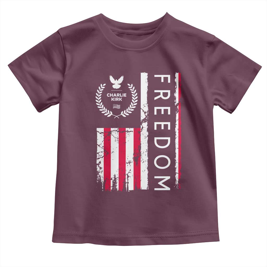 Freedom Charlie Kirk Tribute Toddler T Shirt Patriotic Legacy Eagle Distressed American Flag - Wonder Print Shop