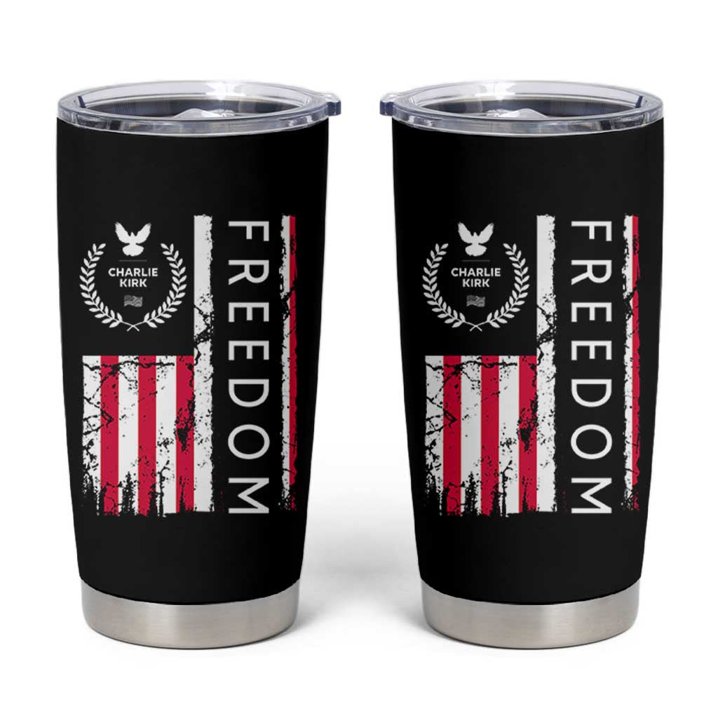 Freedom Charlie Kirk Tribute Tumbler Cup Patriotic Legacy Eagle Distressed American Flag - Wonder Print Shop