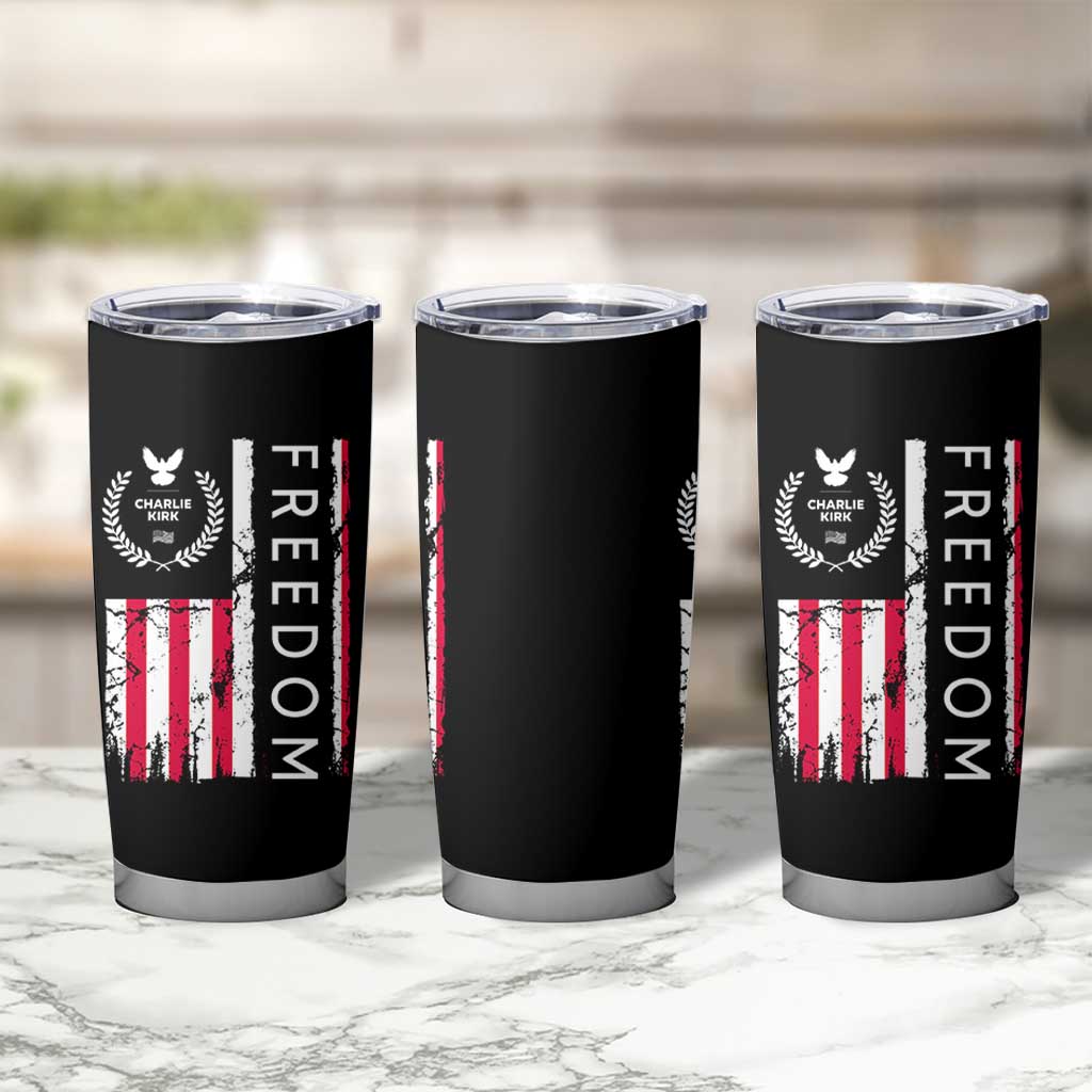 Freedom Charlie Kirk Tribute Tumbler Cup Patriotic Legacy Eagle Distressed American Flag - Wonder Print Shop