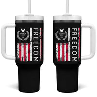 Freedom Charlie Kirk Tribute Tumbler With Handle Patriotic Legacy Eagle Distressed American Flag - Wonder Print Shop