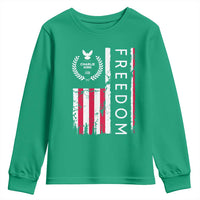 Freedom Charlie Kirk Tribute Youth Sweatshirt Patriotic Legacy Eagle Distressed American Flag - Wonder Print Shop