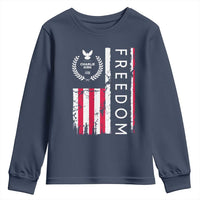 Freedom Charlie Kirk Tribute Youth Sweatshirt Patriotic Legacy Eagle Distressed American Flag - Wonder Print Shop