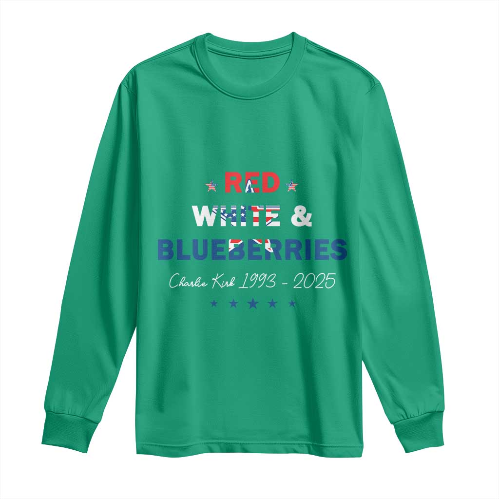 Red White and Blueberries Long Sleeve Shirt Charlie Kirk 1993 2025 Patriotic Memorial - Wonder Print Shop