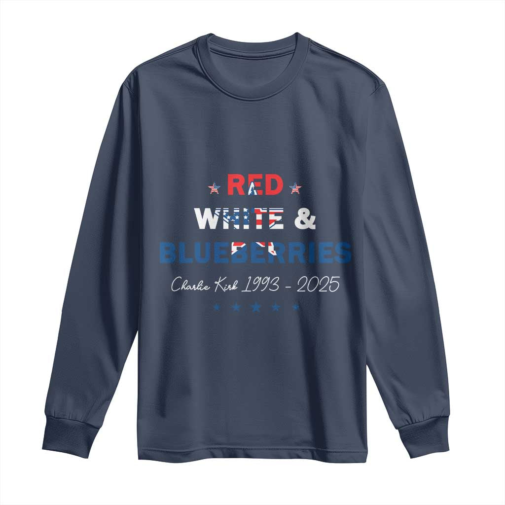 Red White and Blueberries Long Sleeve Shirt Charlie Kirk 1993 2025 Patriotic Memorial - Wonder Print Shop