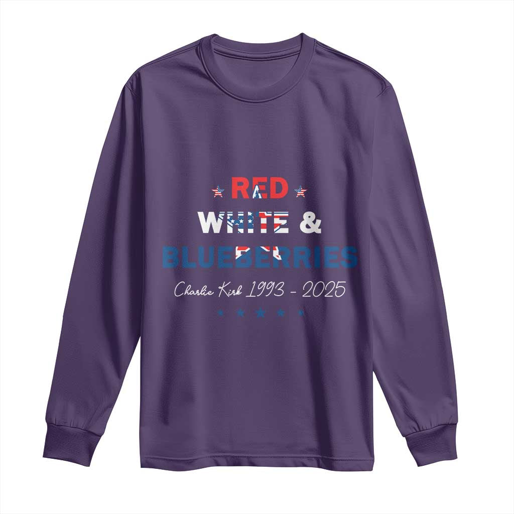 Red White and Blueberries Long Sleeve Shirt Charlie Kirk 1993 2025 Patriotic Memorial - Wonder Print Shop