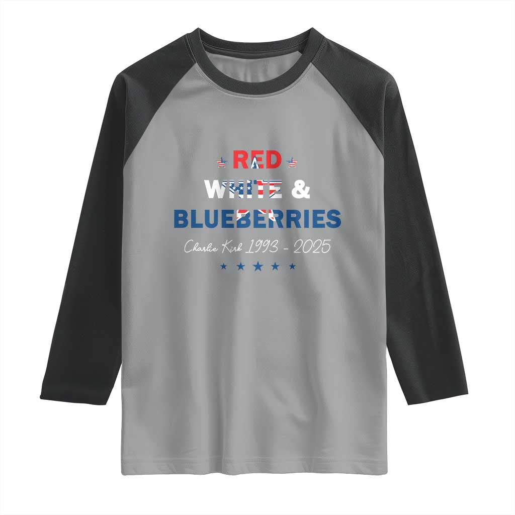 Red White and Blueberries Raglan Shirt Charlie Kirk 1993 2025 Patriotic Memorial - Wonder Print Shop