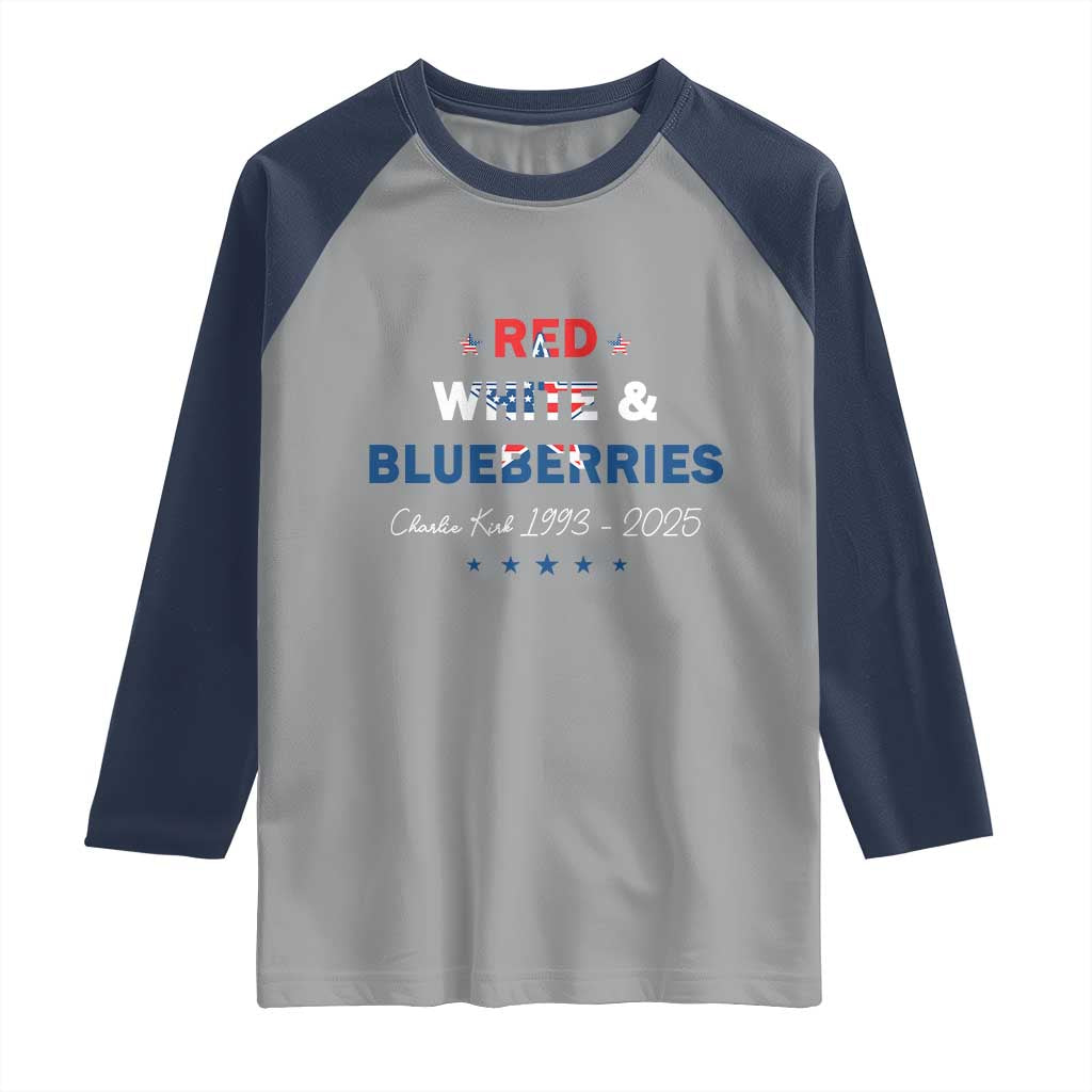 Red White and Blueberries Raglan Shirt Charlie Kirk 1993 2025 Patriotic Memorial - Wonder Print Shop