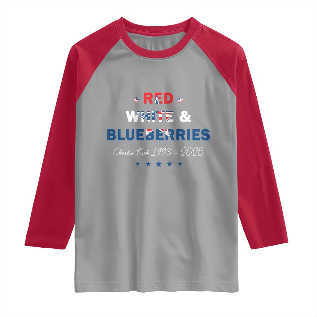 Red White and Blueberries Raglan Shirt Charlie Kirk 1993 2025 Patriotic Memorial - Wonder Print Shop