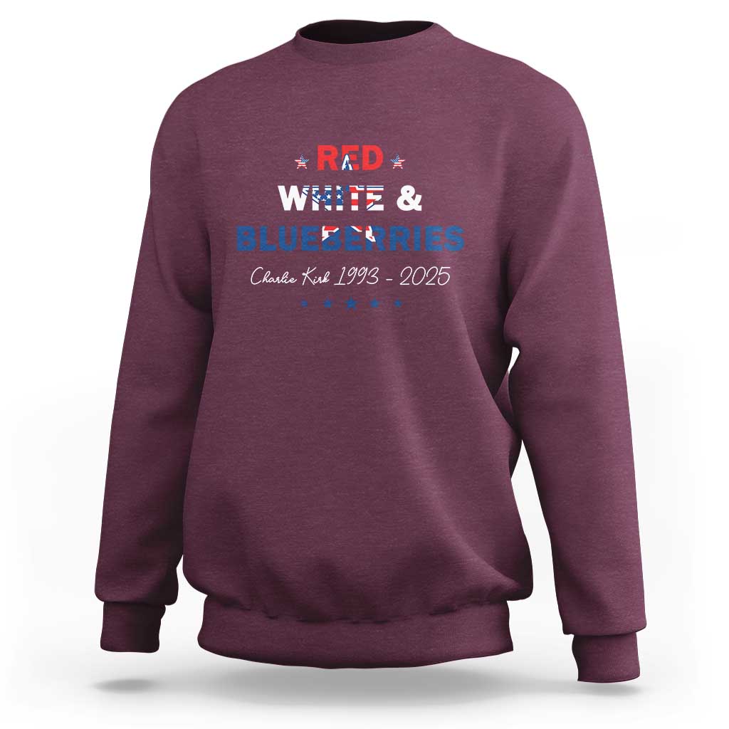 Red White and Blueberries Sweatshirt Charlie Kirk 1993 2025 Patriotic Memorial - Wonder Print Shop