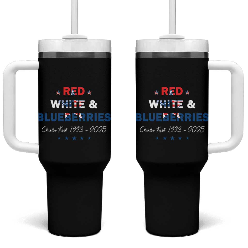 Red White and Blueberries Tumbler With Handle Charlie Kirk 1993 2025 Patriotic Memorial - Wonder Print Shop