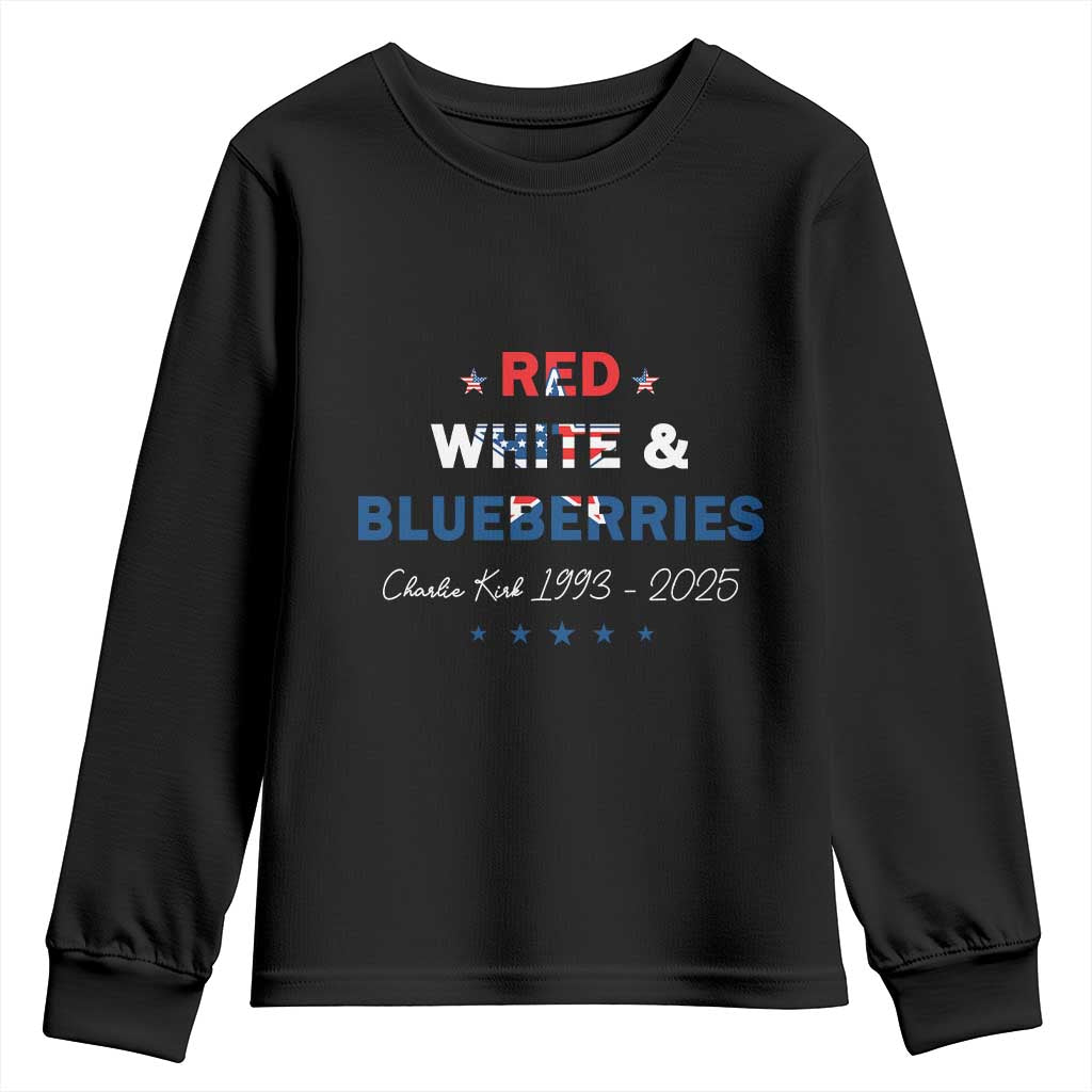 Red White and Blueberries Youth Sweatshirt Charlie Kirk 1993 2025 Patriotic Memorial - Wonder Print Shop