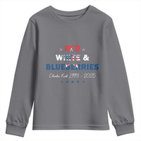 Red White and Blueberries Youth Sweatshirt Charlie Kirk 1993 2025 Patriotic Memorial - Wonder Print Shop