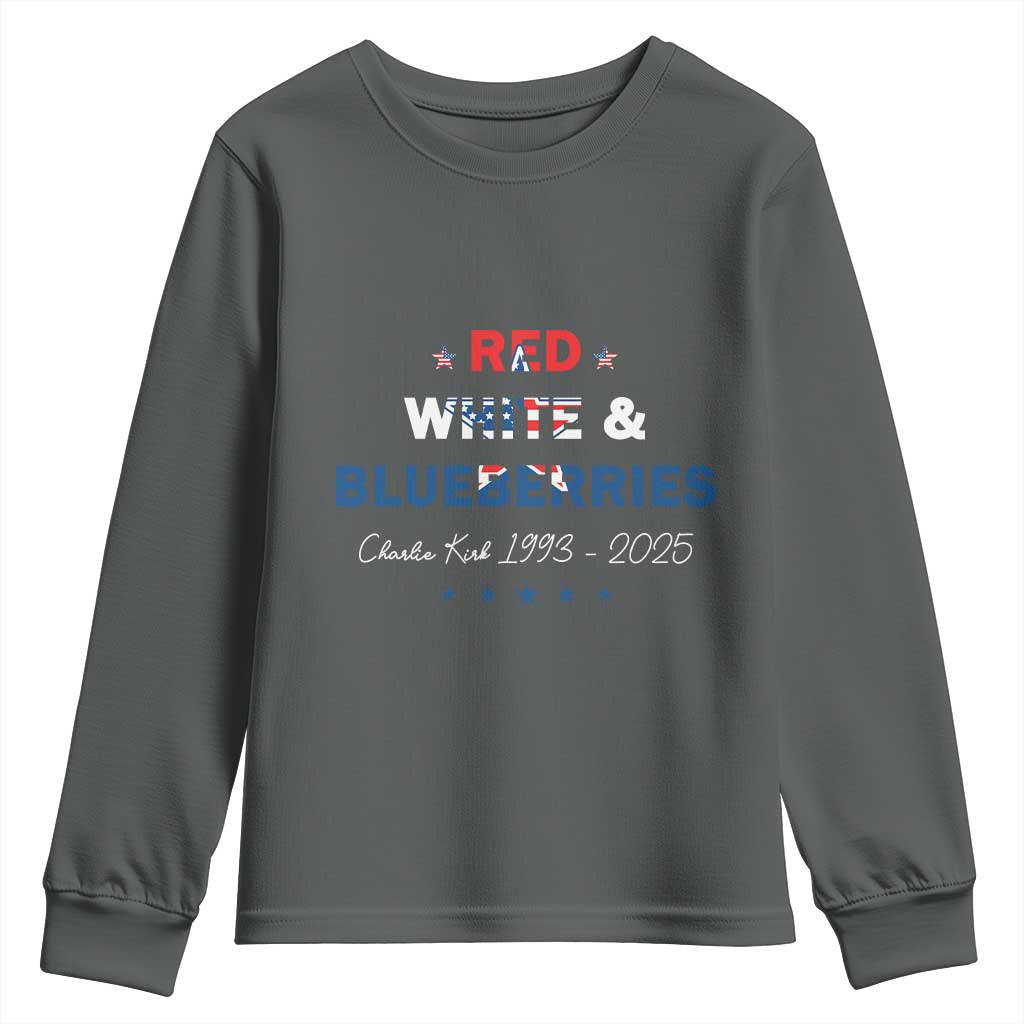 Red White and Blueberries Youth Sweatshirt Charlie Kirk 1993 2025 Patriotic Memorial - Wonder Print Shop