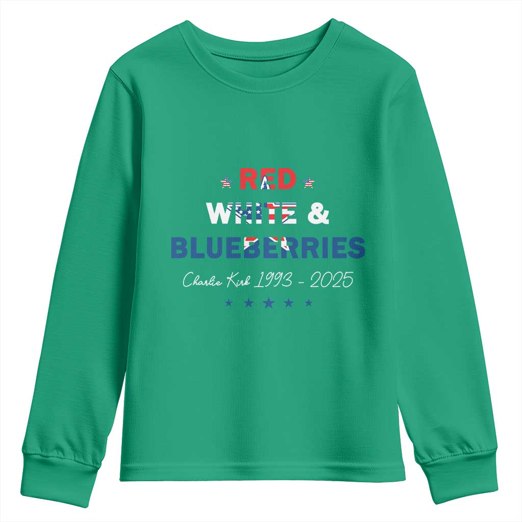 Red White and Blueberries Youth Sweatshirt Charlie Kirk 1993 2025 Patriotic Memorial - Wonder Print Shop
