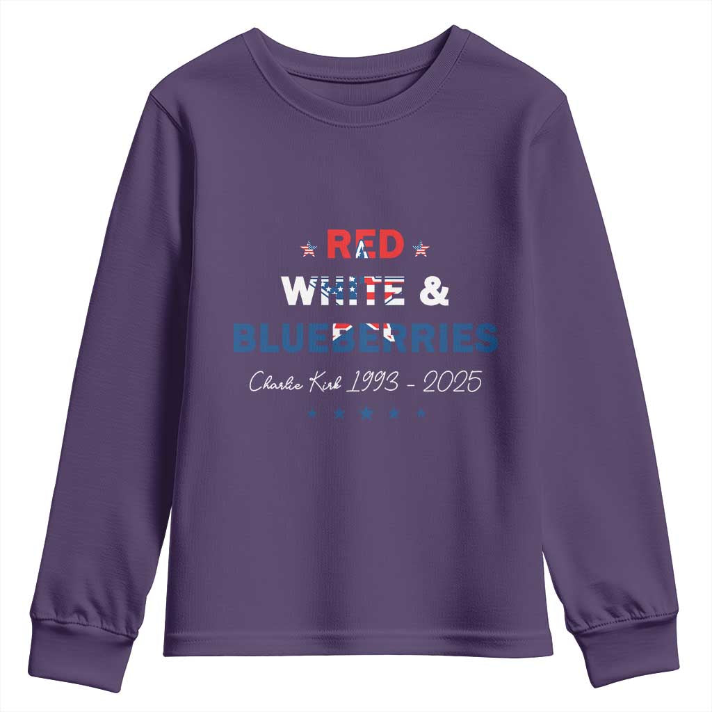 Red White and Blueberries Youth Sweatshirt Charlie Kirk 1993 2025 Patriotic Memorial - Wonder Print Shop
