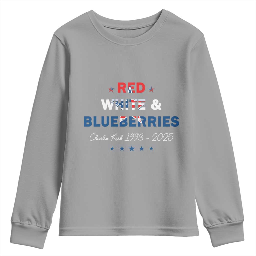 Red White and Blueberries Youth Sweatshirt Charlie Kirk 1993 2025 Patriotic Memorial - Wonder Print Shop