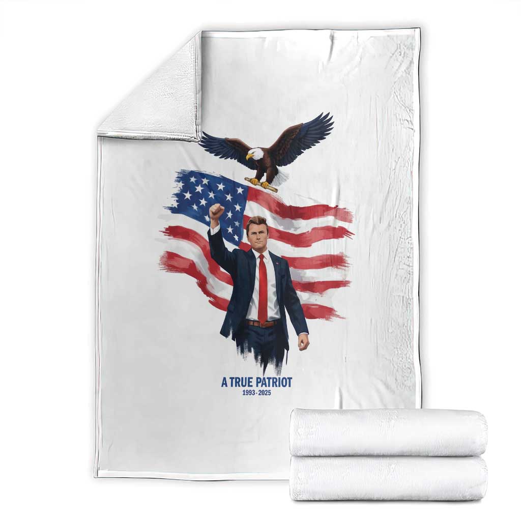 Charlie Kirk Tribute Throw Blanket A True Patriot American Flag Patriotic Eagle - Wonder Print Shop