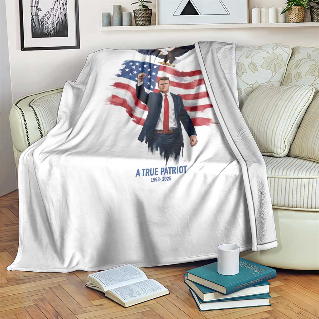 Charlie Kirk Tribute Throw Blanket A True Patriot American Flag Patriotic Eagle - Wonder Print Shop