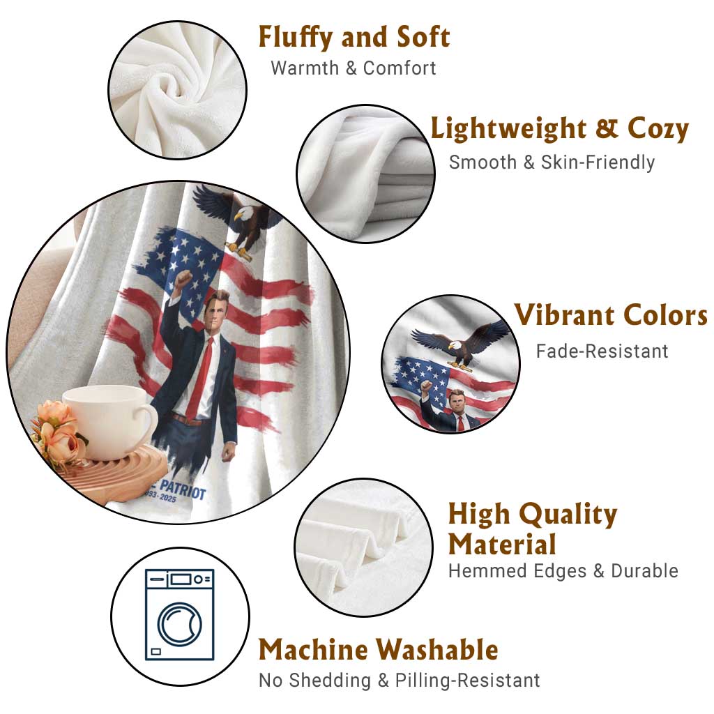 Charlie Kirk Tribute Throw Blanket A True Patriot American Flag Patriotic Eagle - Wonder Print Shop