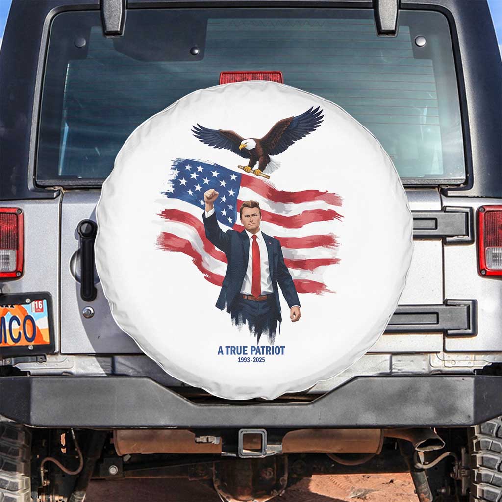 Charlie Kirk Tribute Spare Tire Cover A True Patriot American Flag Patriotic Eagle - Wonder Print Shop