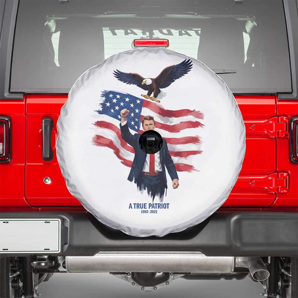 Charlie Kirk Tribute Spare Tire Cover A True Patriot American Flag Patriotic Eagle - Wonder Print Shop