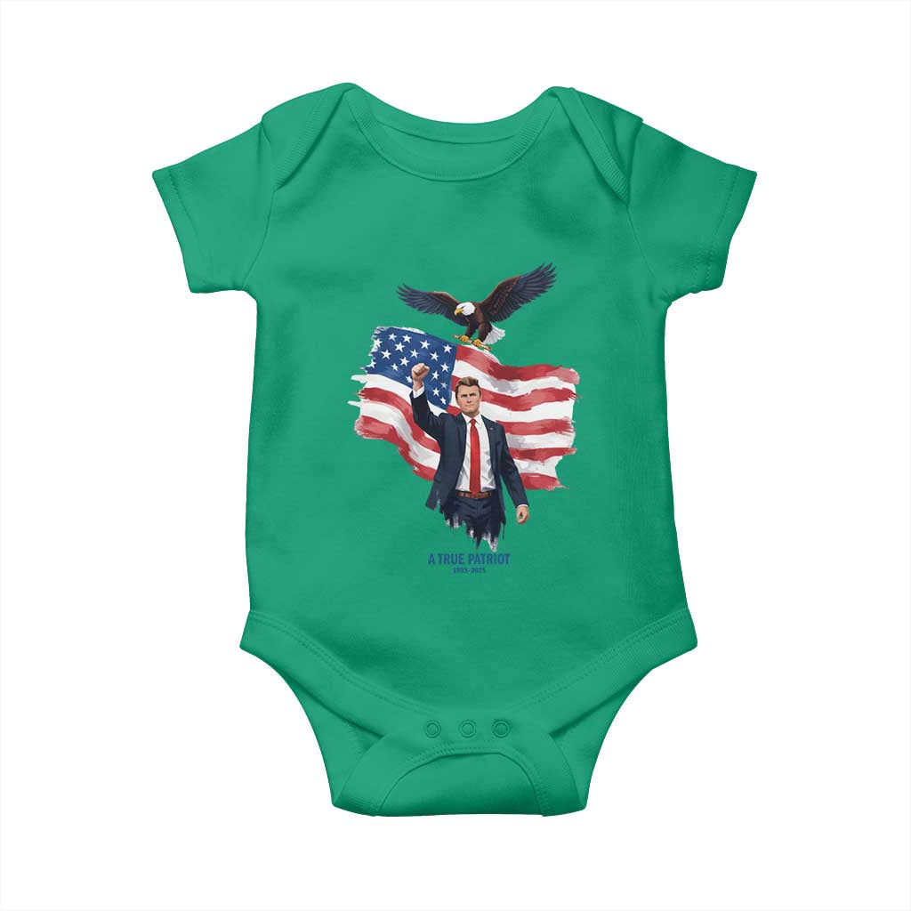 Charlie Kirk Tribute Baby Onesie A True Patriot American Flag Patriotic Eagle - Wonder Print Shop