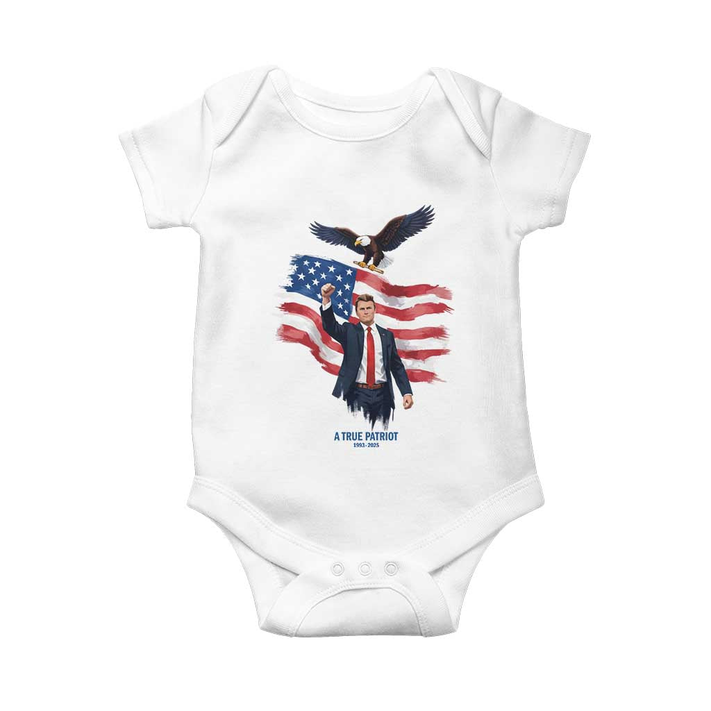 Charlie Kirk Tribute Baby Onesie A True Patriot American Flag Patriotic Eagle - Wonder Print Shop