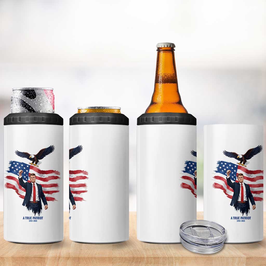 Charlie Kirk Tribute 4 in 1 Can Cooler Tumbler A True Patriot American Flag Patriotic Eagle - Wonder Print Shop