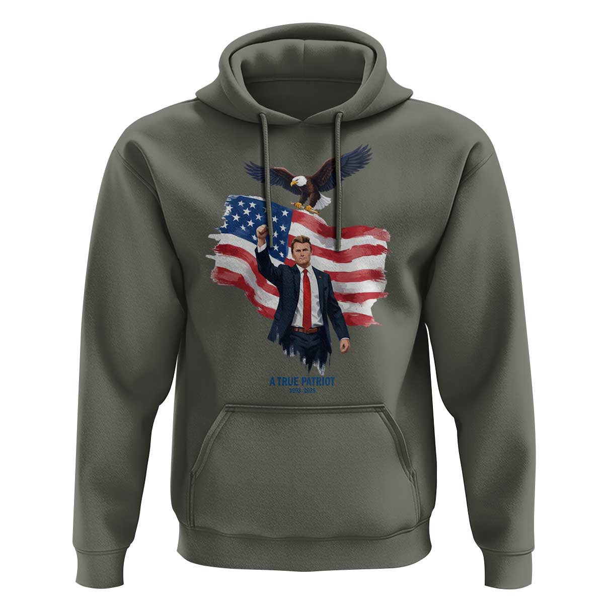 Charlie Kirk Tribute Hoodie A True Patriot American Flag Patriotic Eagle - Wonder Print Shop