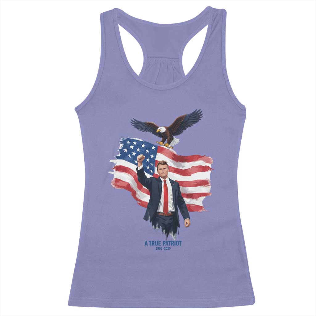 Charlie Kirk Tribute Racerback Tank Top A True Patriot American Flag Patriotic Eagle - Wonder Print Shop