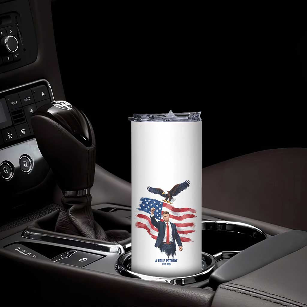 Charlie Kirk Tribute Skinny Tumbler A True Patriot American Flag Patriotic Eagle - Wonder Print Shop