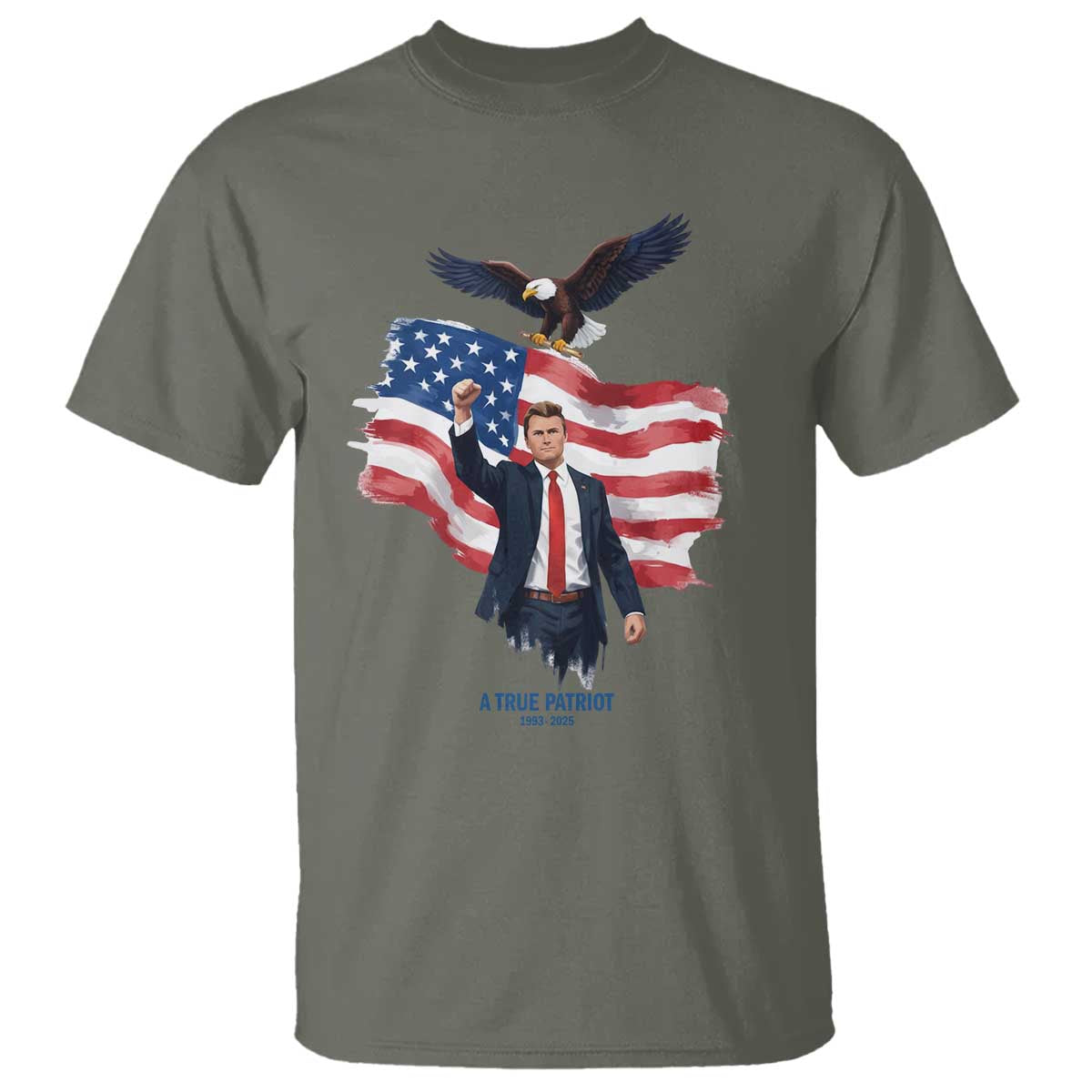 Charlie Kirk Tribute T Shirt A True Patriot American Flag Patriotic Eagle - Wonder Print Shop