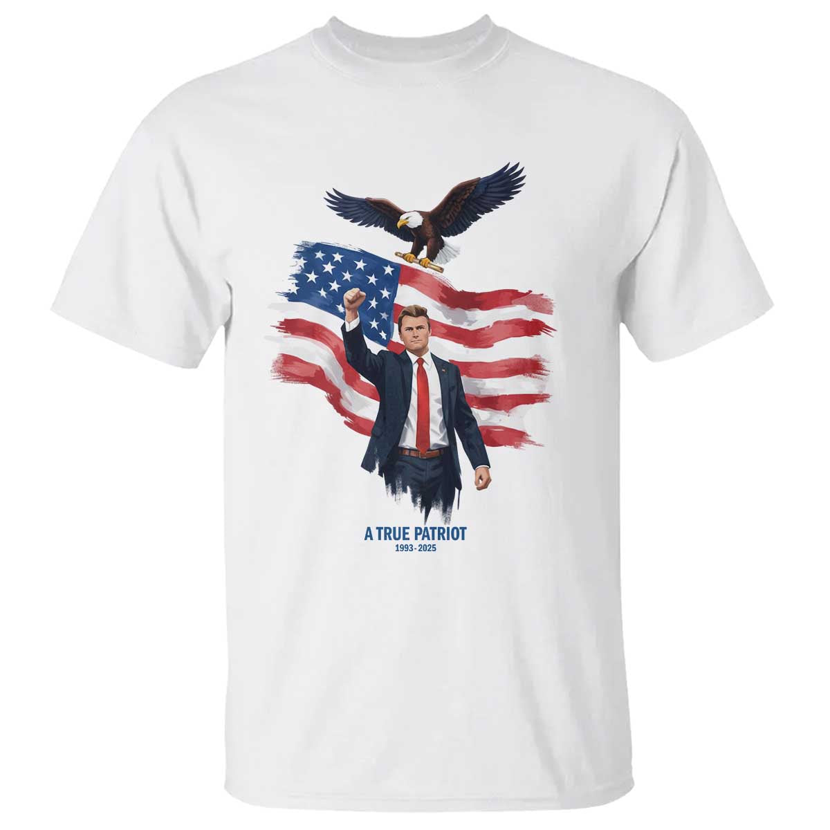 Charlie Kirk Tribute T Shirt A True Patriot American Flag Patriotic Eagle - Wonder Print Shop