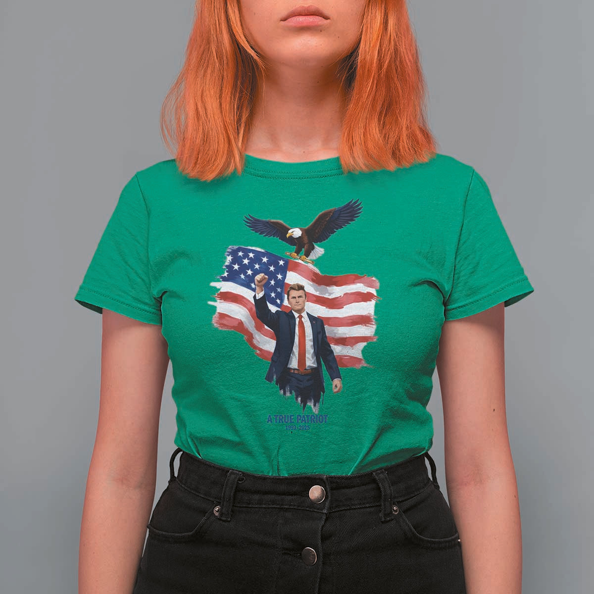 Charlie Kirk Tribute T Shirt For Women A True Patriot American Flag Patriotic Eagle - Wonder Print Shop