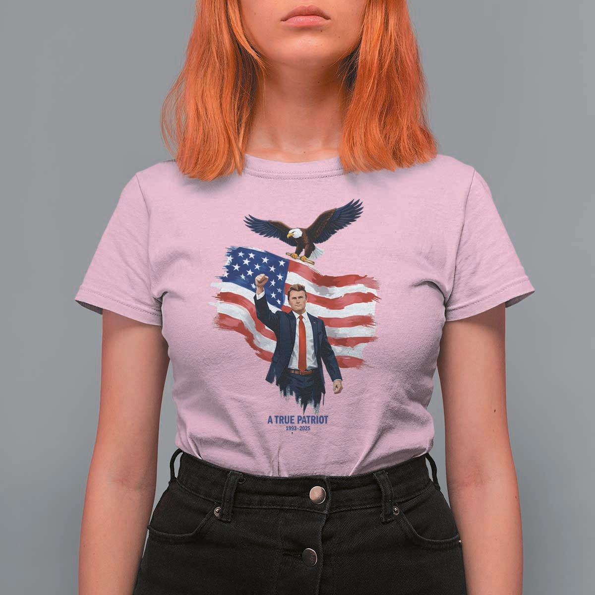 Charlie Kirk Tribute T Shirt For Women A True Patriot American Flag Patriotic Eagle - Wonder Print Shop