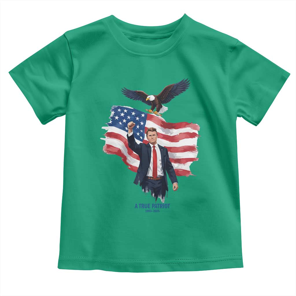 Charlie Kirk Tribute Toddler T Shirt A True Patriot American Flag Patriotic Eagle - Wonder Print Shop